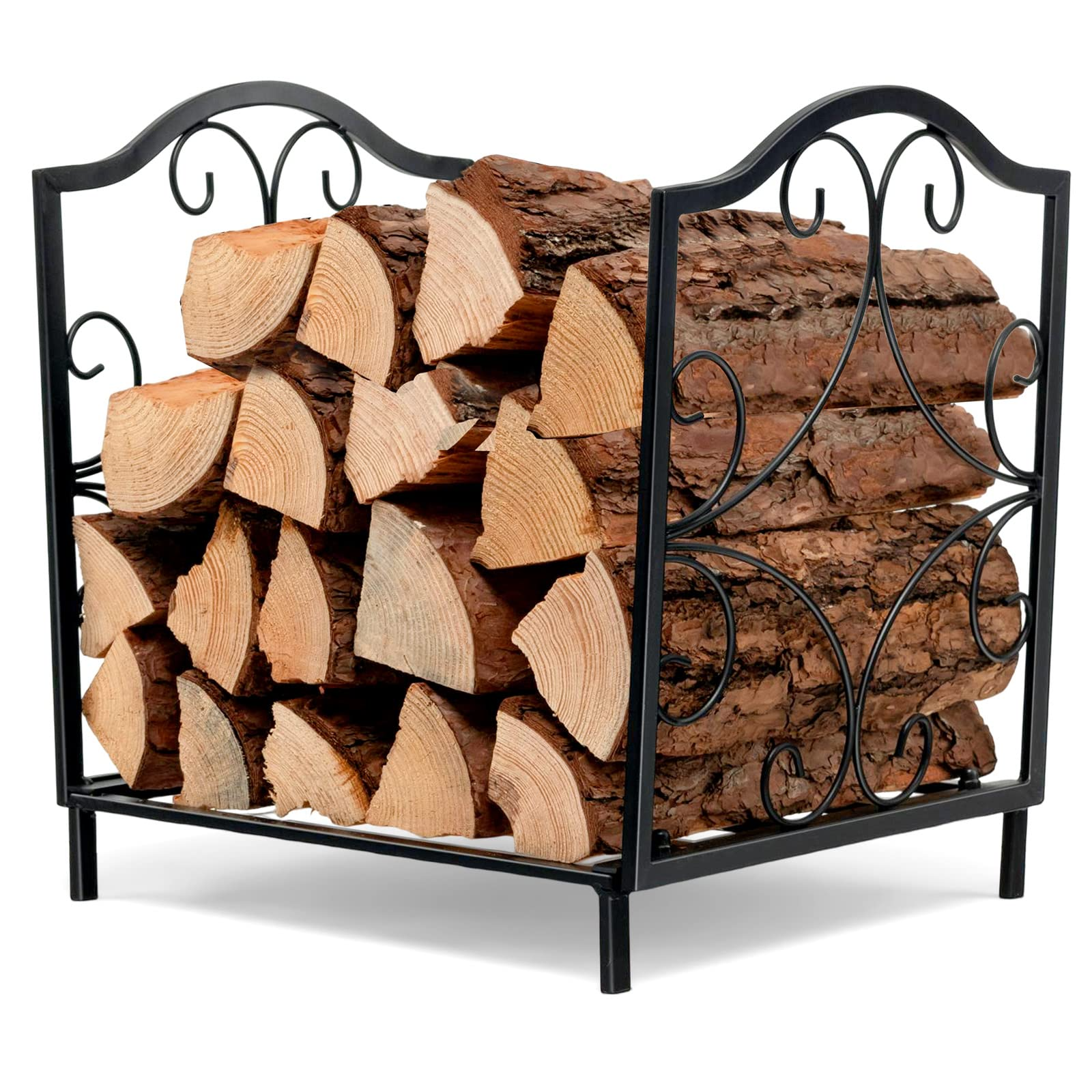 Tangkula Firewood Rack, Indoor Outdoor Heavy Duty Steel Log Holder for Fireplace Wood Storage